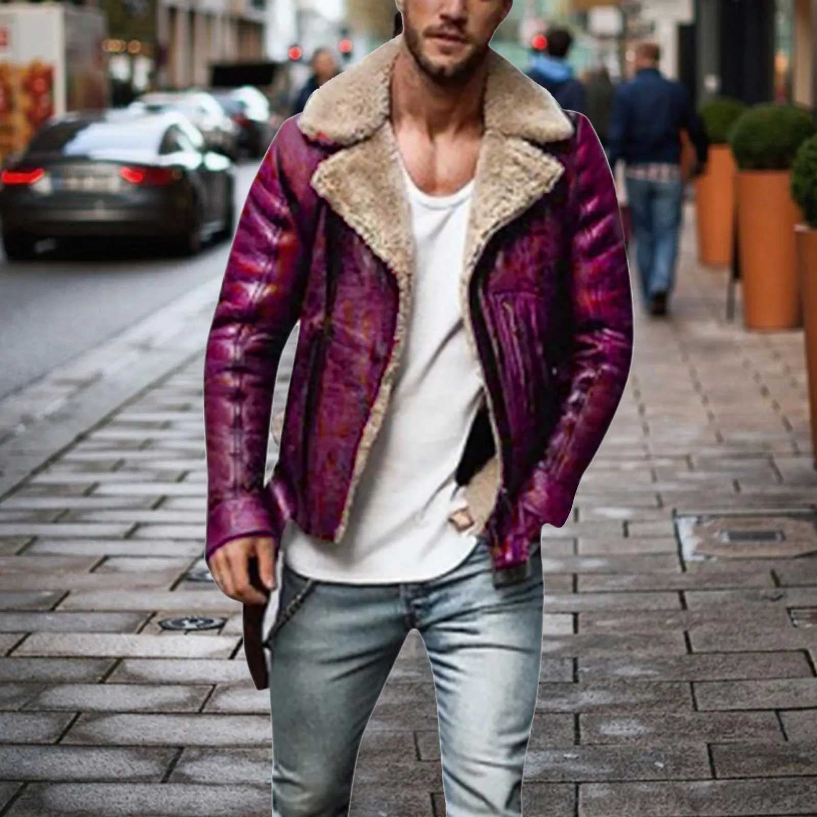Autumn Winter Fashion Faux Fur Bomber Jacket Mens Thicken Motorcycle Jacket Zipper Double-sided Fur Jackets Keep Warm CoatsXJ241206