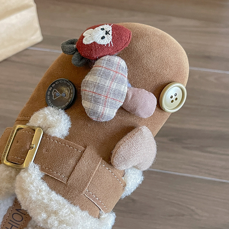 2025 Free Shipping Warm Thicken Wool Birkn Slippers Women Winter Fur Flat Mules Shoes Woman Brand Outdoor Slides