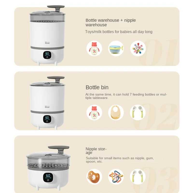 Bottle Warmers Sterilizers Black Ceramic Crystal Heating Tray Baby Bottle Sterilizers with Spiral Drying Steam Disinfection Cabinet Baby Disinfection 