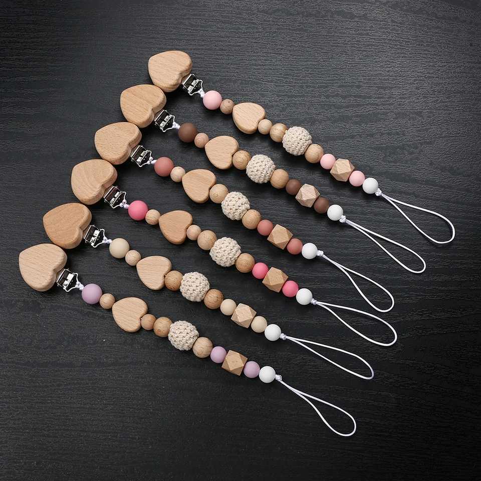Pacifier Holders Clips# New Heart Baby Anti-Drop Chain Pacifier Clips Silicone Beads Infant Nipple Appease Soother Chain Clips Dummy Holder Nipple Cli