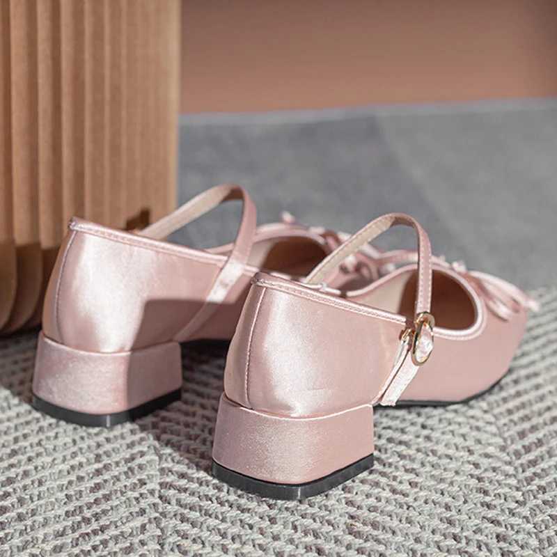 Med High H Bow Ballet Performer Wan Silk Buckle Pump Dance Ball Shoes Bridal Wedding Mary Janes Traf Taces Y241205