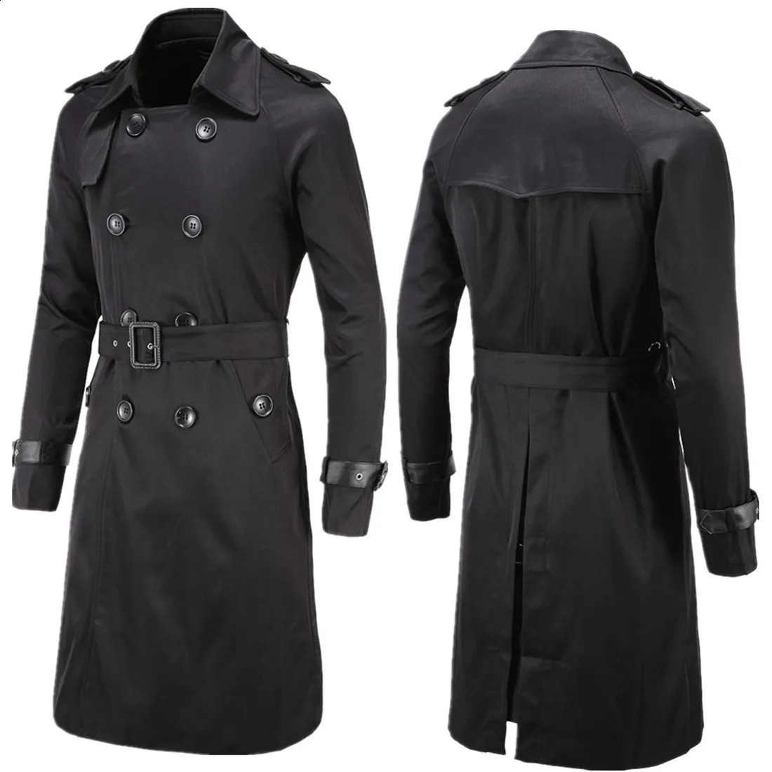 Mens Spring Autumn Windbreak Overcoat Long Trench Coats with Belt Male Pea Coat Double Breasted Peacoat W03 241202