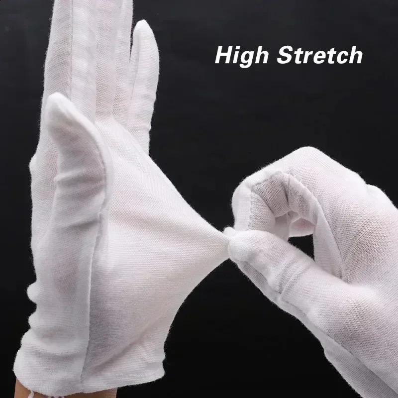 White soft cotton work gloves used for dry hand treatment film SPA gloves ceremonial high stretch gloves household cleaning tools 241206