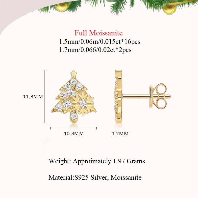 Halaile D Color S925 sterling silver Christmas tree earrings with GRA exquisite jewelry womens Dainty Sparkly gift 241205