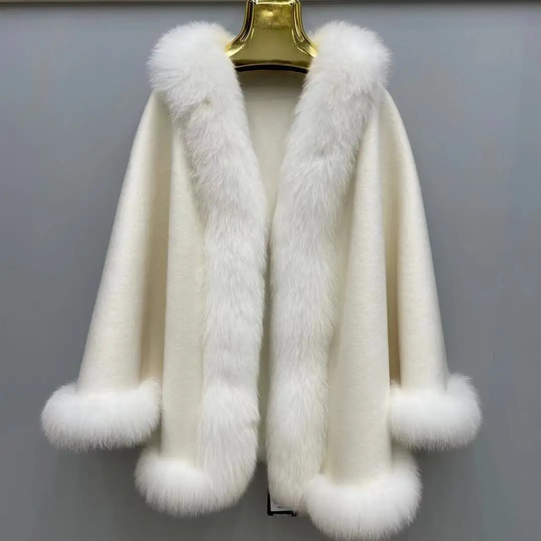 Autumn And Winter Fox Fur Cape Bridal Jacket Thickened Cardigan Doublesided Cashmere Poncho 241205