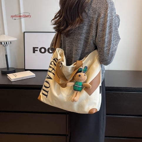 Japanese tote bag, large capacity single shoulder diagonal cross bag, women's letter canvas bag, student party handbag #27 swissmilitary