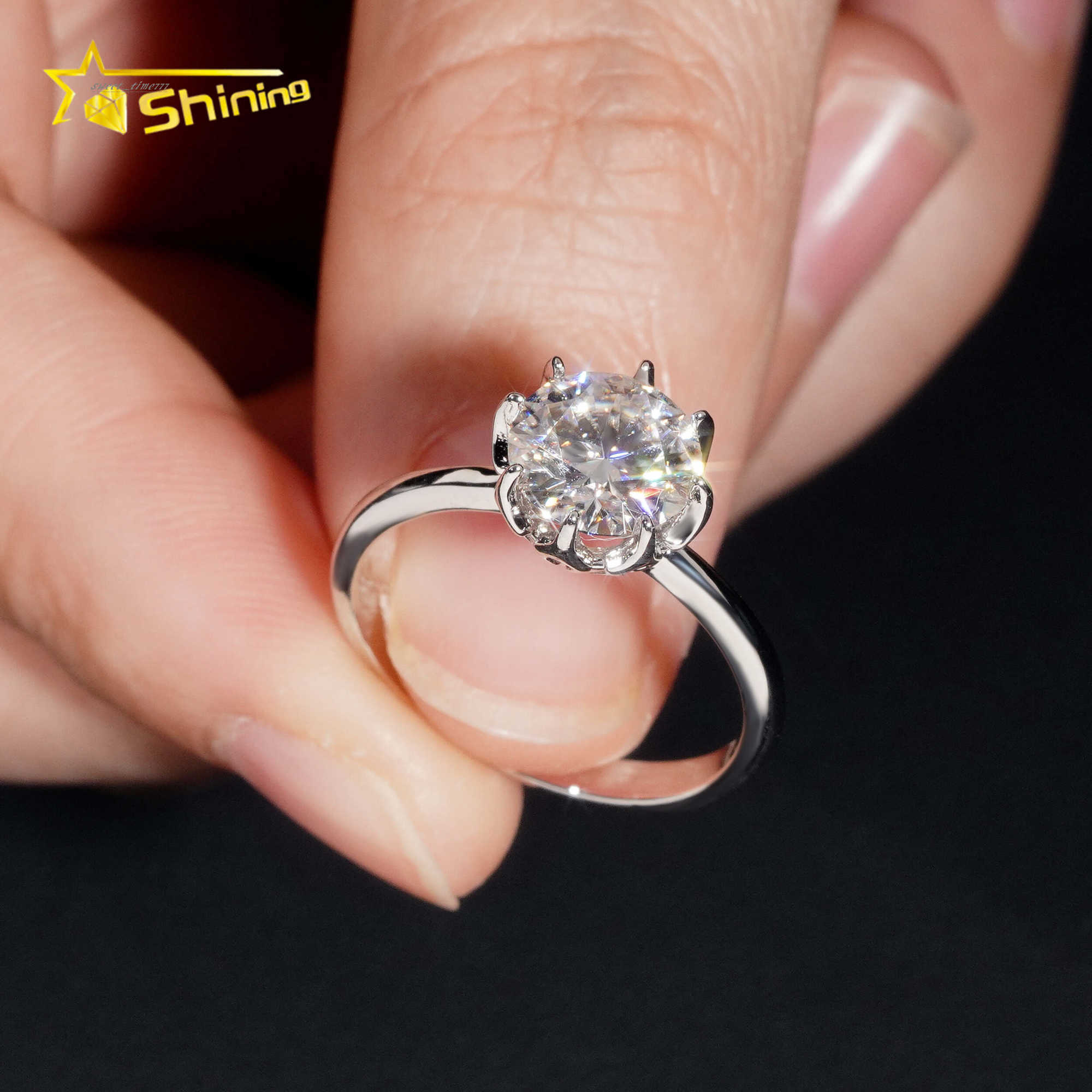 Wholesale Price 925 Silver Simple 6 Claws 2ct D VVS Round Moissanite Ring Custom Rings For Women Fine Wedding Ring