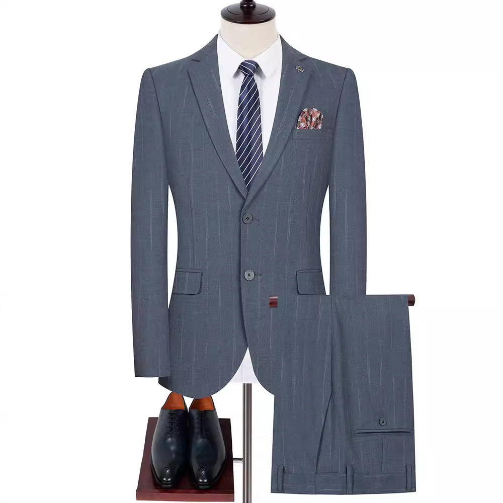 H561 Men's professional navy blue suit three-button groom wedding dress