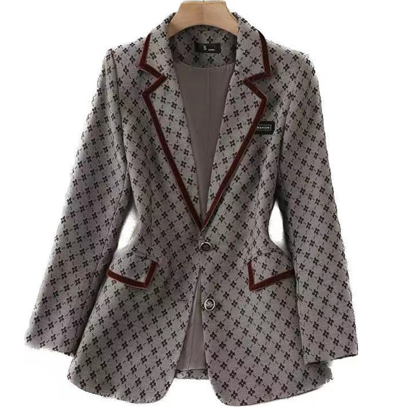 checkered suit jacket women's autumn highend socialite temperament highend sense this year's popular professional shorts set