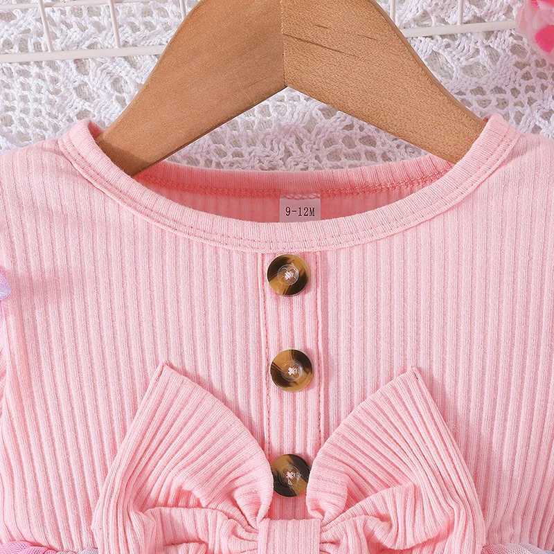 Toddler Kids Girls Spring Princess Dress Long Sleeve Ruffle Tulle Dress Patchwork Dress with BowXJ241206
