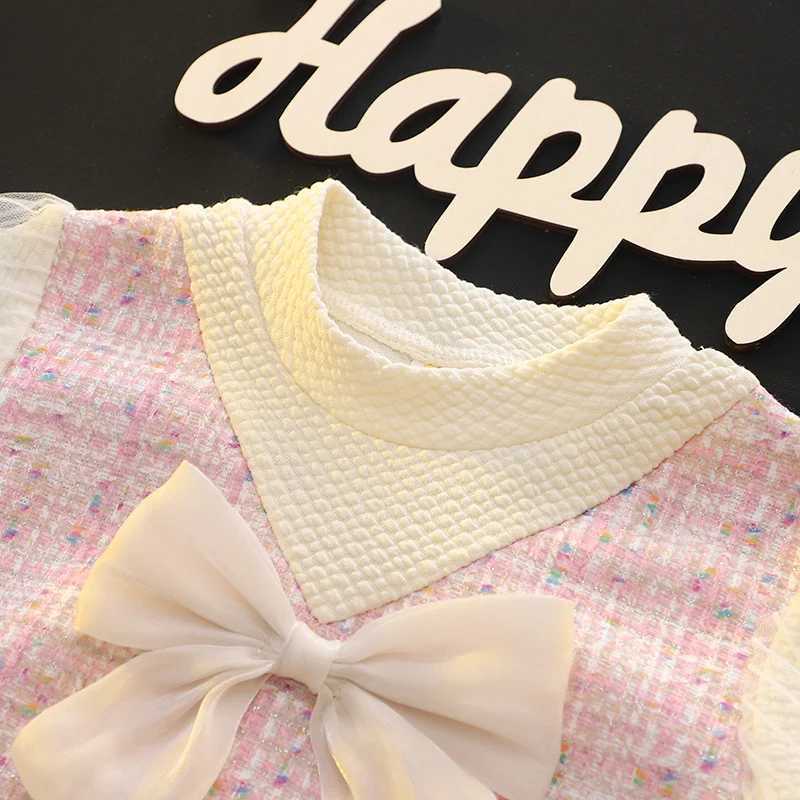 Elegant Childrens Dresses For Girls Fashion Bow Long Sleeve Princess Kids Birthday Par Dress Spring Soft Baby Clothes OutfitXJ241206