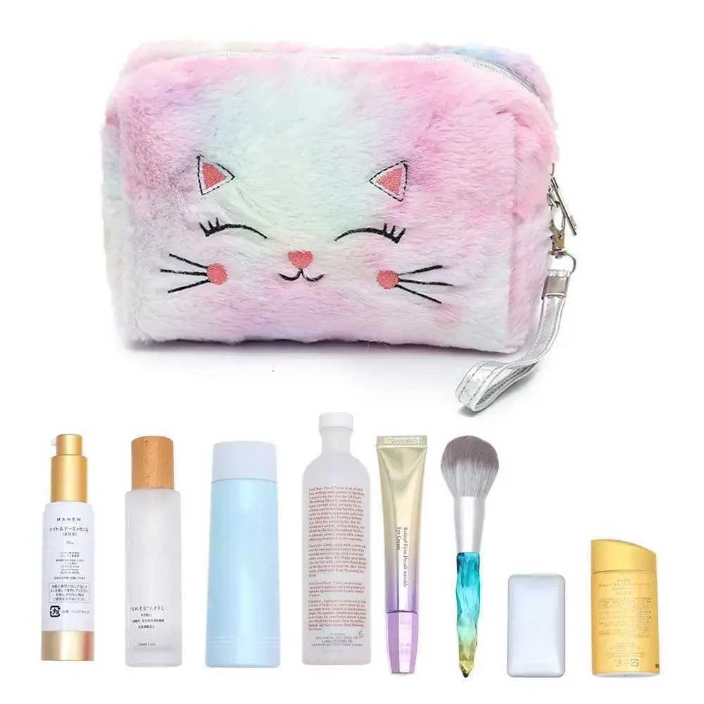 Carto Plush Cosmetic Bag Women Colorful Makeup Pouch Portable Toiletry Bag Travel Organizer Female Beauty Case NeceserXJ241206