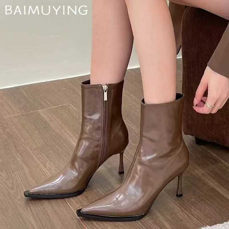 High Quality Winter leather ankle boots sexy Pointed Toe High H shoes trend Fad elegant new pump Goth Botas De Mujer T241206