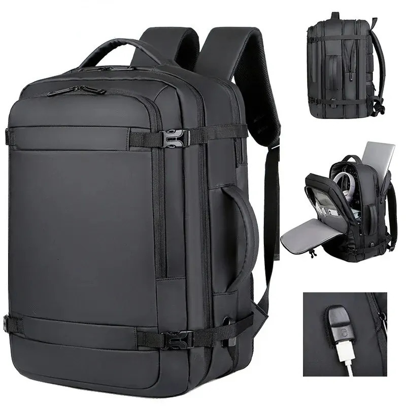 45 Large-Capacity Business Travel Shoulder Bag Expandable Multifunctional USB Charging Mens Waterproof Backpacks 241206