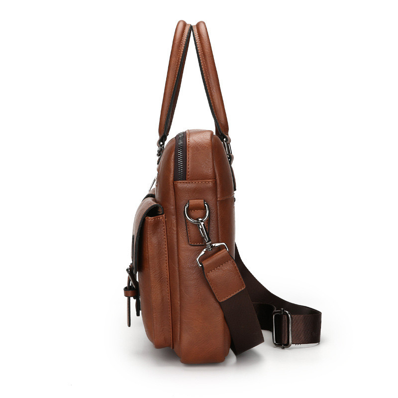 Hand Patina Vintage Briefcase Genuine Cow Leather Shoulder Bag Double Zipper Laptop Bags Business Case Travel For Men