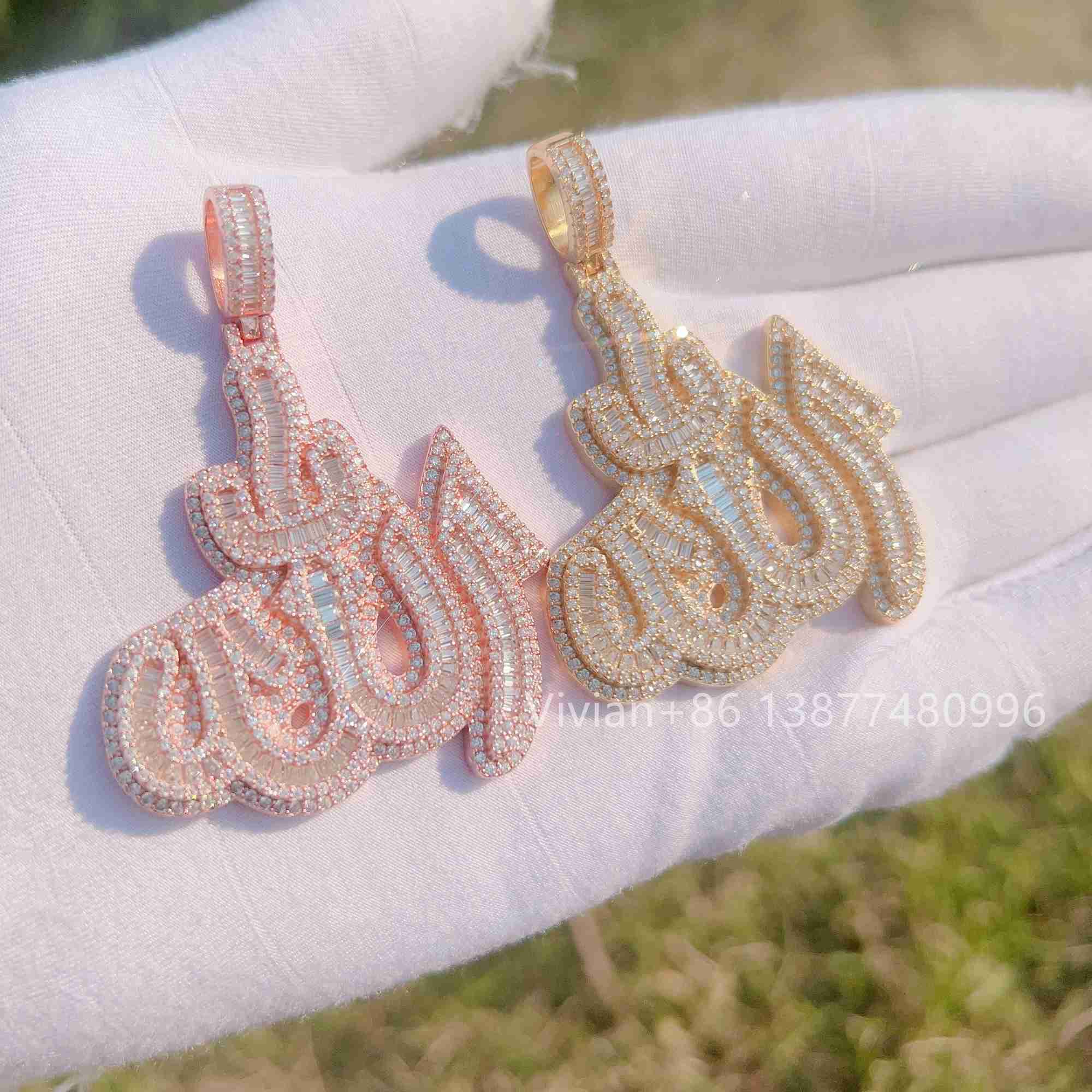 Iced out baguette diamonds pendant s925 silver d color moissanite hip hop pendants for men and women