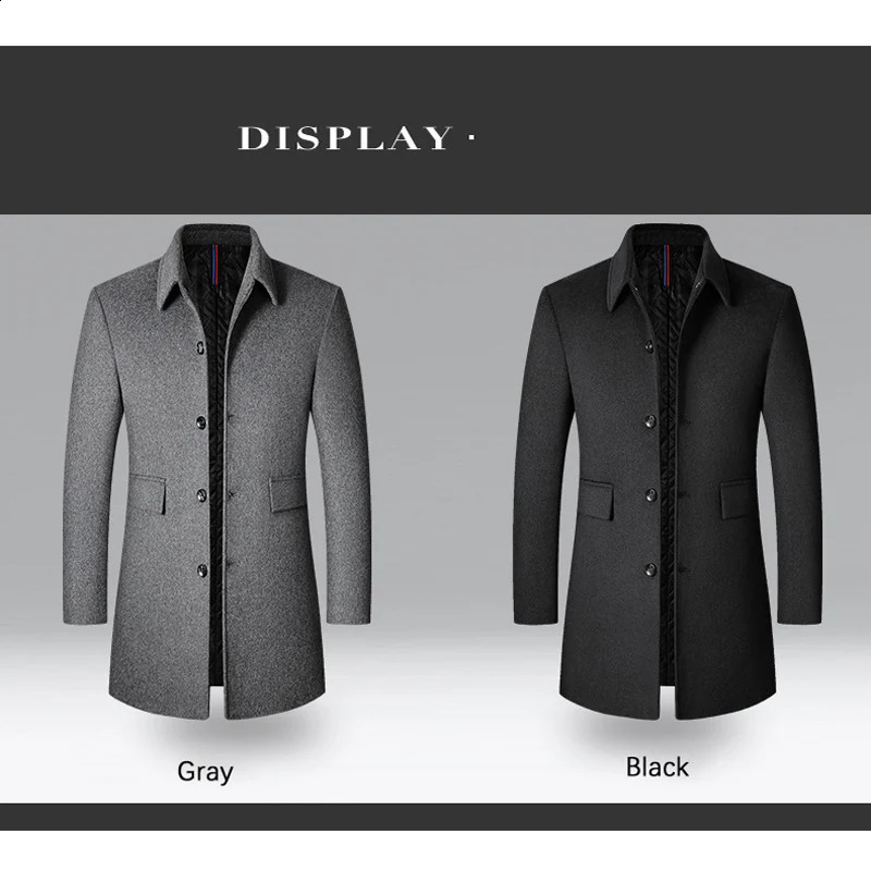 BROWON Winter Coat Men 2024 Autumn Solid TurnDown Collar Wool Long Jacket for Business Casual Keep Warm Outerwear 241202
