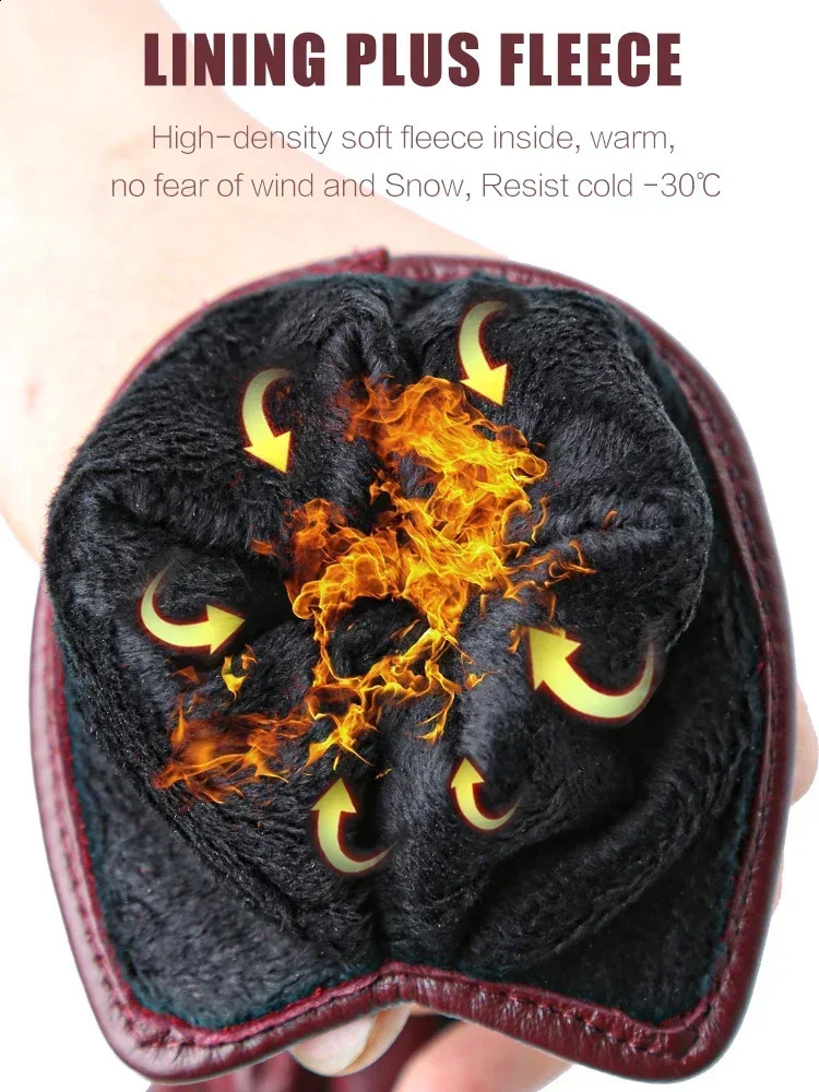 Womens high-quality sheepskin gloves for winter warmth plus velvet short thin touch screen driving color womens leather gloves 241206