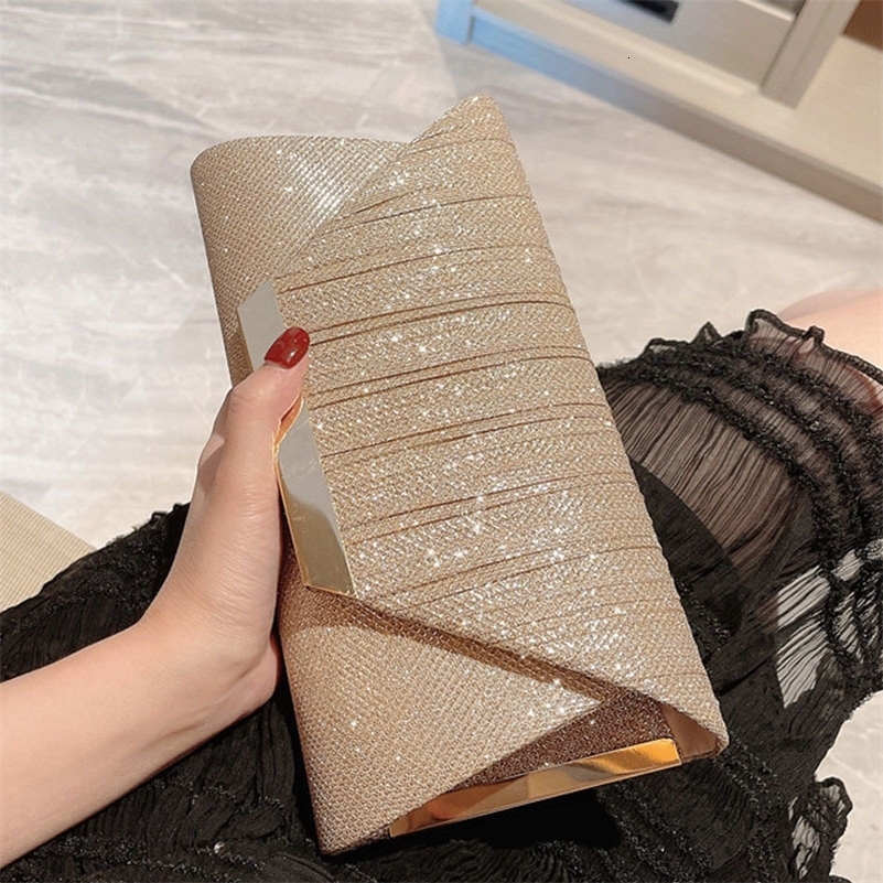 Glitter Envelope Handbag Women Shiny Gold Folded Long Purse Female Fashion Day Clutch Bling Bridal Wedding Party Evening Bag 241126