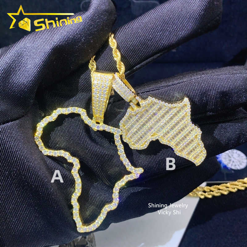 Pass Diamond Tester Iced Out 925 Sterling Silver VVS Moissanite Diamond Map Pendant Custom Moissaite Pendant Hiphop Jewelry