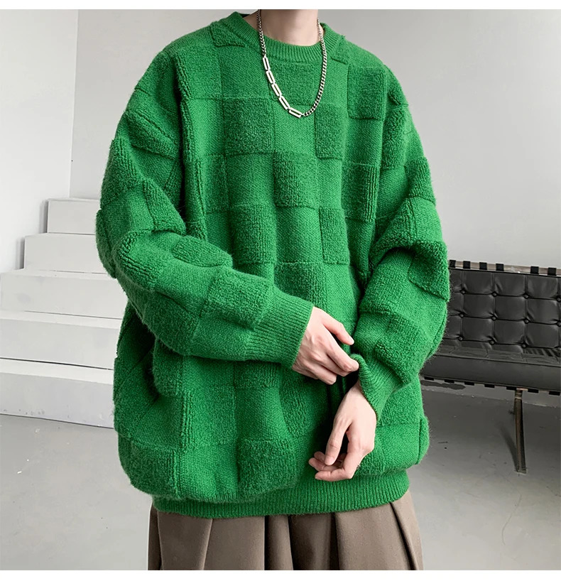 Plus Size 8XL American Street Pullover Sweater Fashion Sense Towel Embroidered Check Sweater for Men Couple Women Sweater 241206