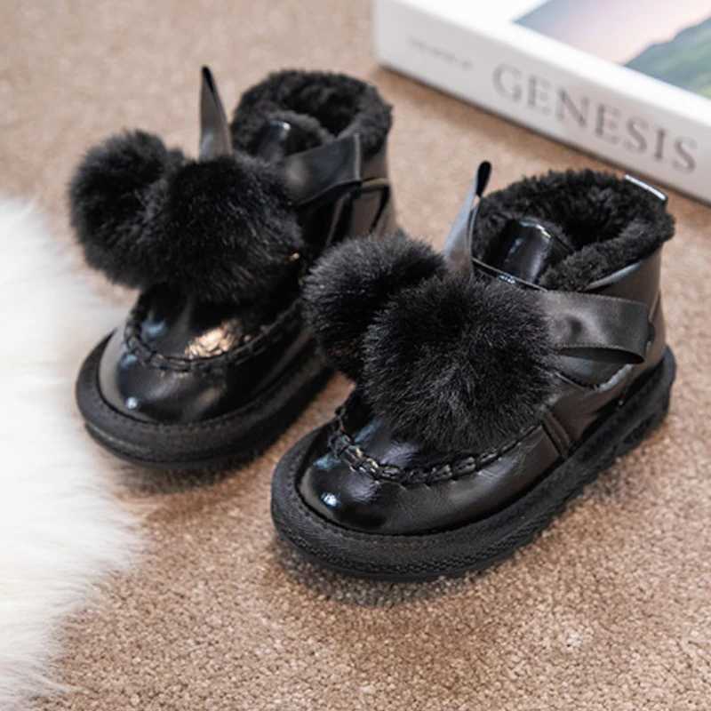 Fashion Girl Boots Princess Bow Winter Boot Anti Slip Fleece Child Shoes Versatile Comfort Snow Boots Daily Casual Cotton BootXJ241206