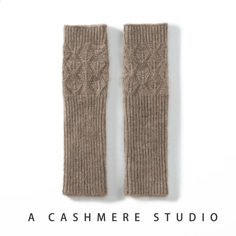 Winter womens 100% cashmere long gloves 25cm fine knitted fingerless gloves Y2k gloves half finger long arm heater 241206