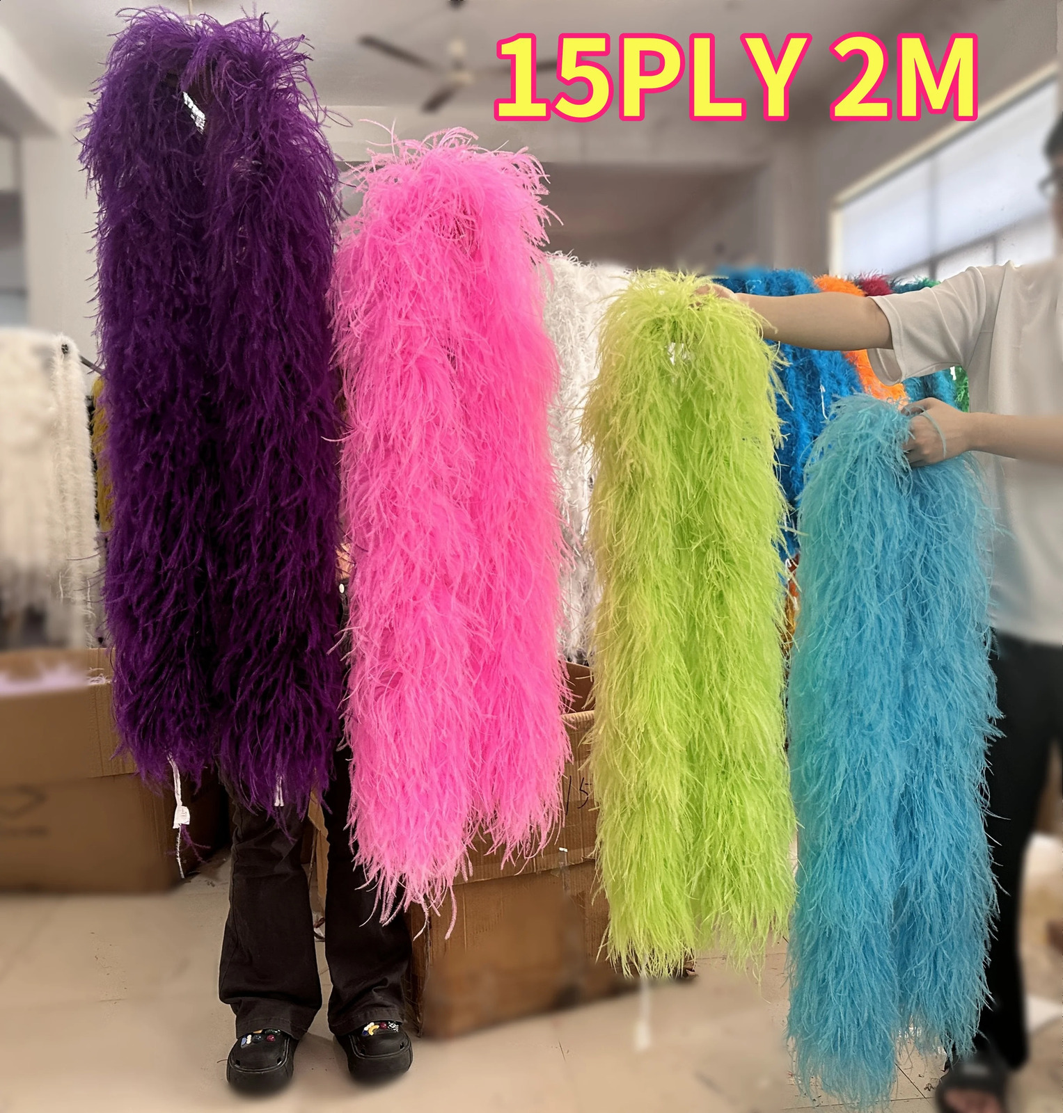 2 meters/batch of red ostrich feathers Boa 6 10 15 20 30 ply thick ostrich Boa fluffy feathers decoration for clothing wedding dresses Pluma Shawl 241 - view 5