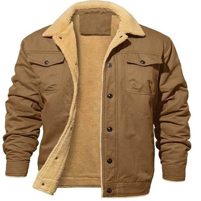 Winter Fleece Jackets Men Turn down Collar Cotton Jackets Mens Solid Thick Warm Casual Cargo Coats Daily Jackets Outerwear MenXJ241206