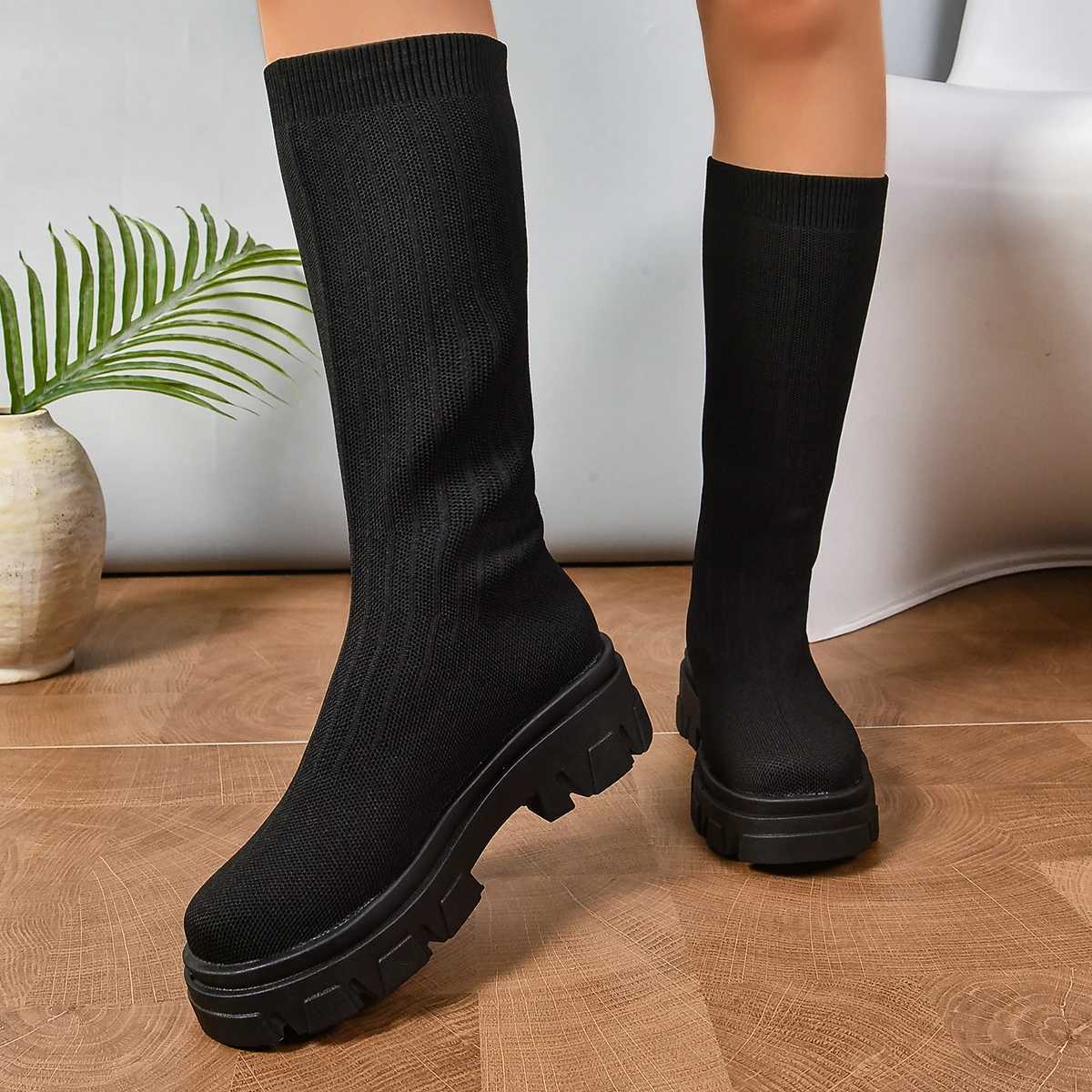 High Quality Autumn/Winter Warm Leisure Platform Designer Lg Boots Warm Foldable Knee Fi Black Ankle Boots T241206
