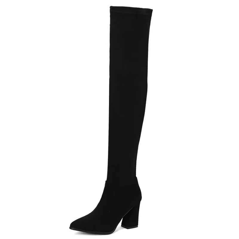 High Quality SGESVIER Elastic Wens Over the Knee High Boots ck Lg Thigh High Boots Womens Autumn Shoes Black High Heels T241206