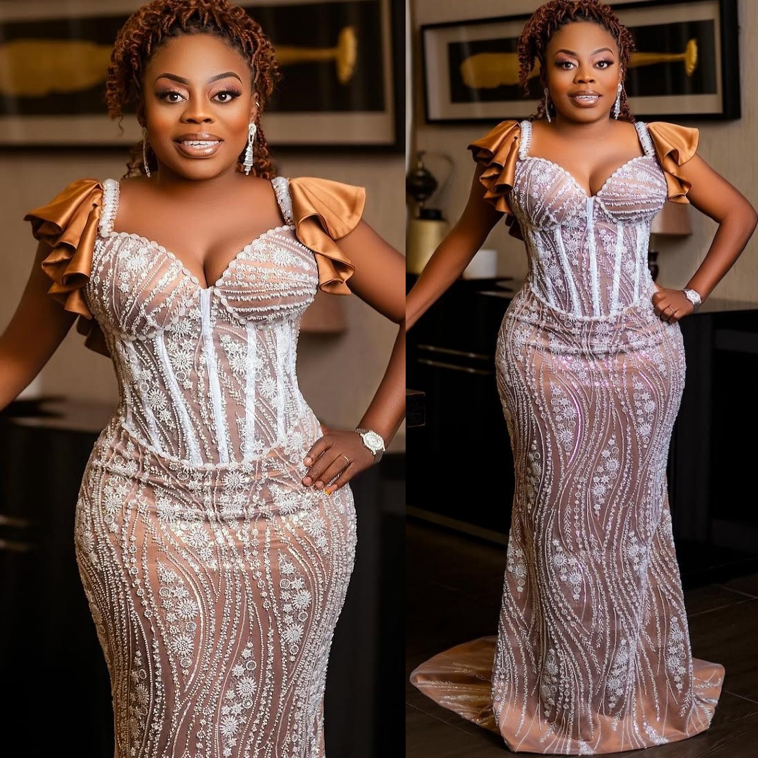 Gold Ivory Mermaid Prom Dresses 2025 Lace Spaghetti Vintage Evening Formal Party Second Birthday Engagement Gowns Plus Size Dress For Special Occasion
