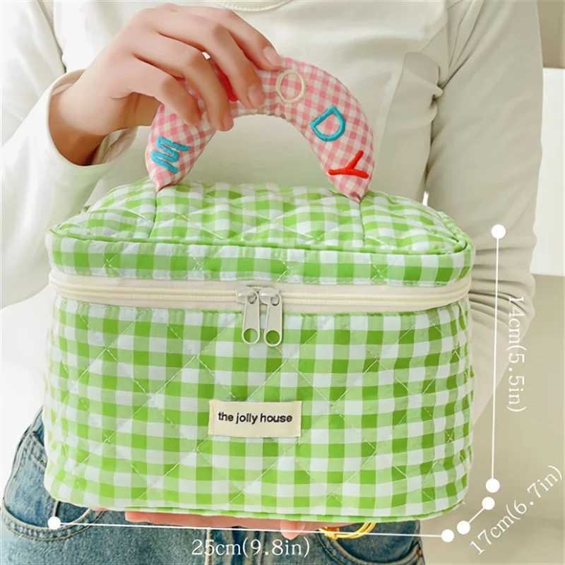 1pc cute color ctrast check delie bucket makeup bag for ladies outdoor travelXJ241206