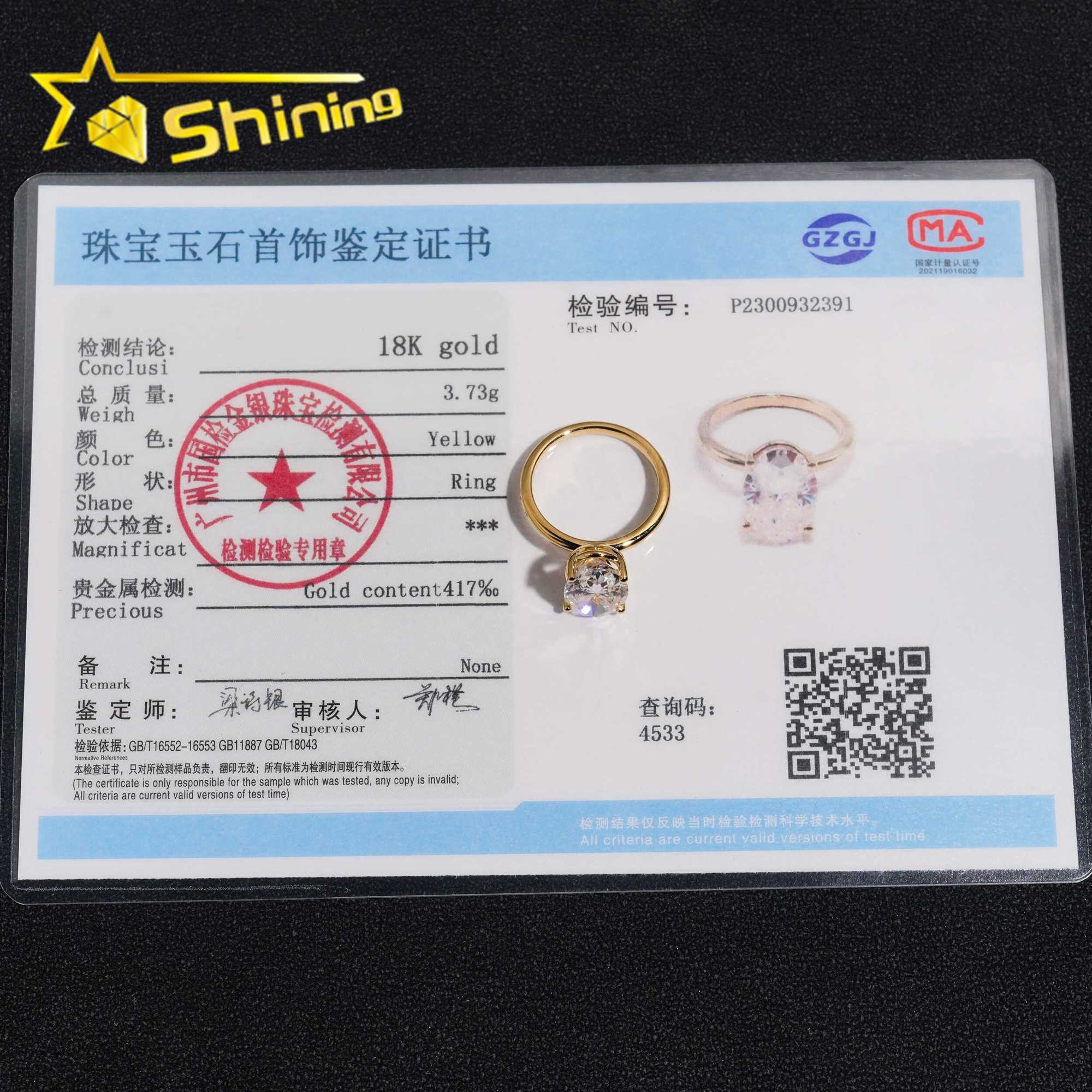 10K 14K 18K Solid Real Gold Engagement Rings 4.5CT Oval D Color VVS Moissanite Diamond Wedding Ring