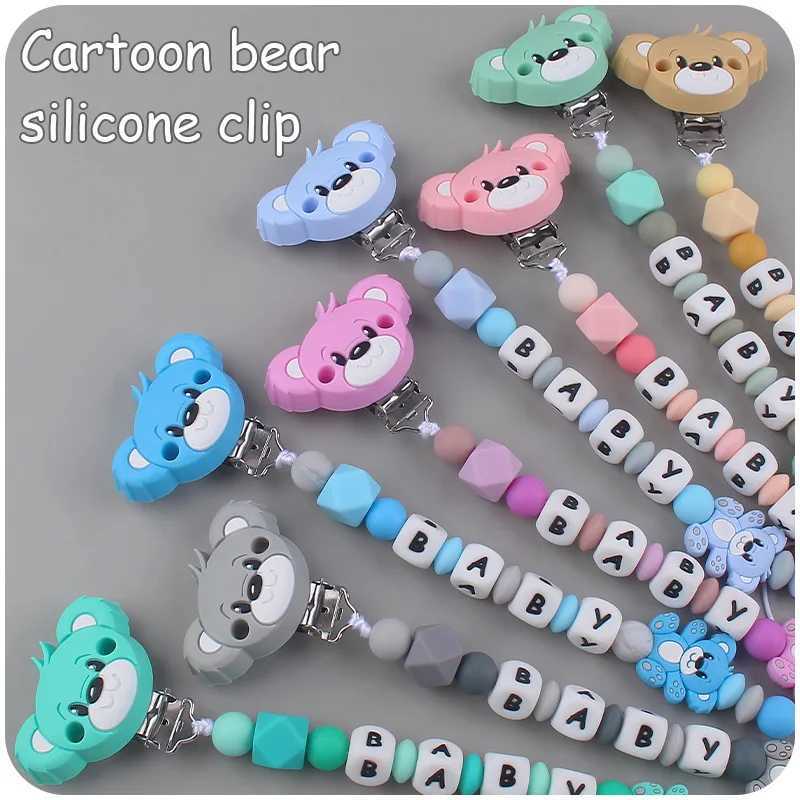 Pacifier Holders Clips# Baby Handmade Personalized Name Clips Cartoon Silicone Beads Pacifier Chain for Teether Nursing Toys Nipple Dummy Holder Chain