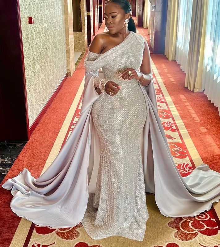 Silver Mermaid Prom Dresses 2025 Two Pieces Sequined Satin One Shoulder Evening Formal Party Second Birthday Engagement Gowns Plus Size Dress For Spec