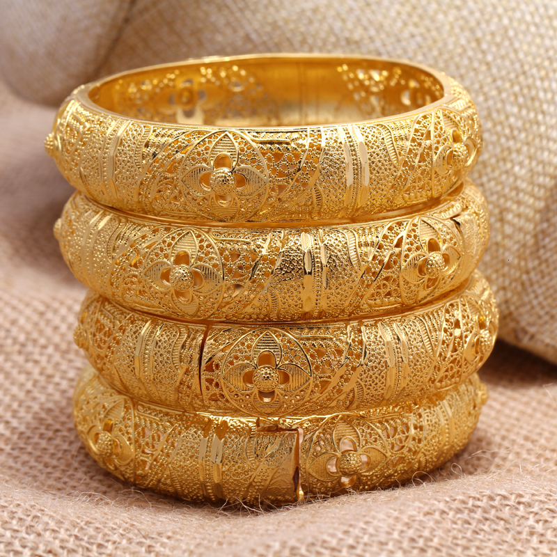24k Dubai Gold Color Bangles for Women Dubai Bride Wedding Ethiopian Bracelet Africa Bangle Arab Jewelry Charm Bracelet Jewelry
