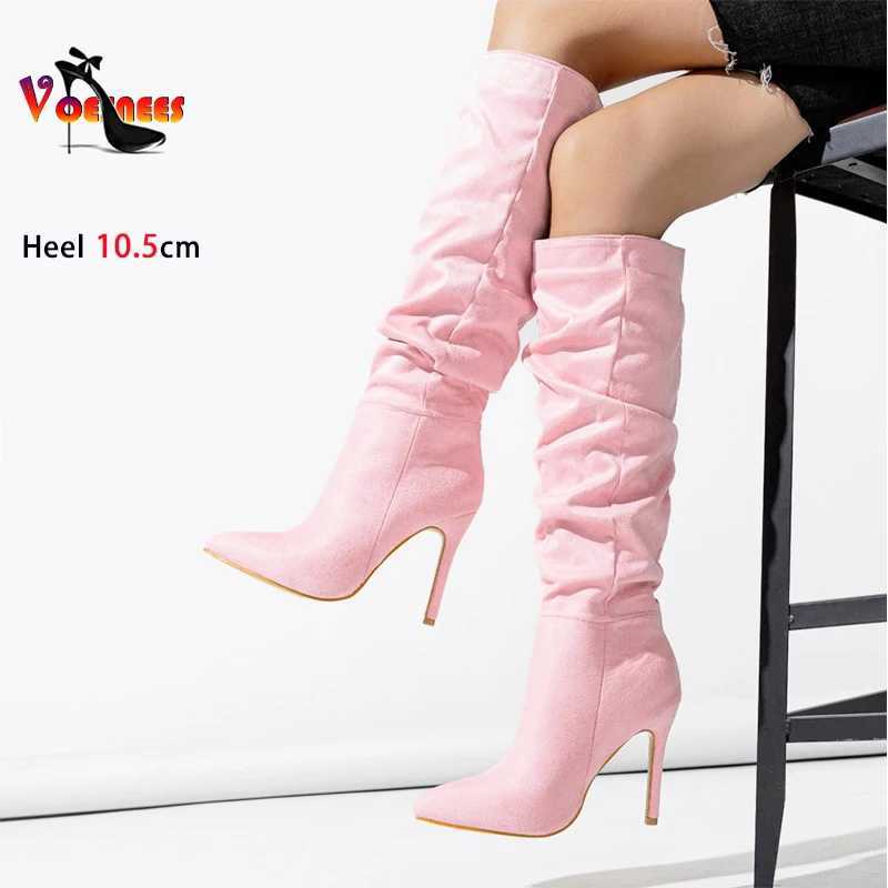 High Quality Lg Boots Warm Toe Party Shoes New Wrinkled Ten Thousand Knee High Boots 10.5CM Suede Smooth H Botas Unprinted Good Product T241206