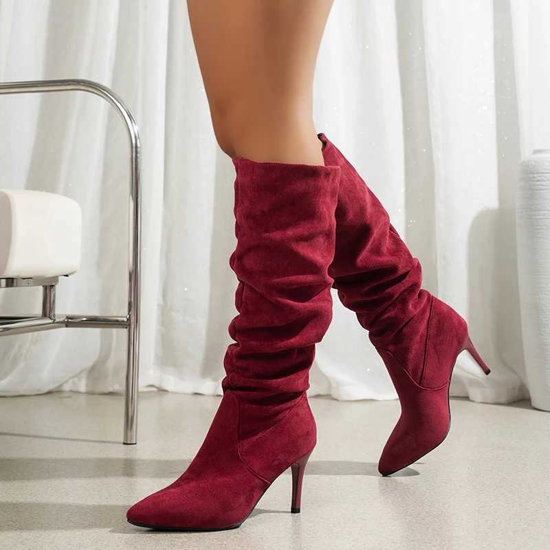 High Quality Retro pleated knee high boots Fi smooth Lg boots for women sexy thin high H Largas boots T241206