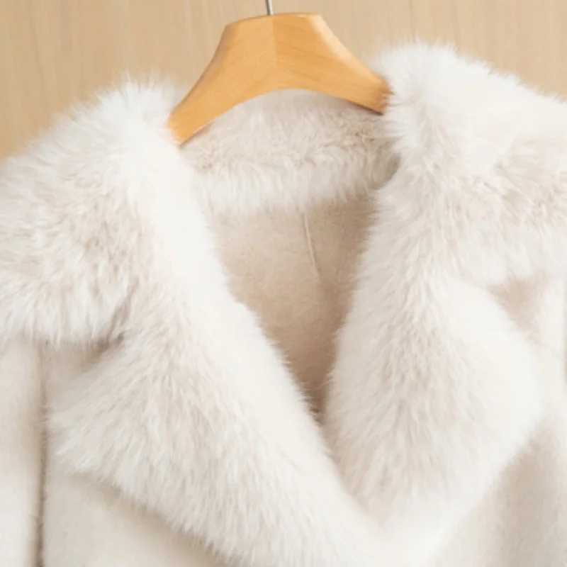 Winter Warm Womens Coat Refined Imitation Gold Mink Velvet Long-Cut Coat Comfortable Big Fur Collar Windproof Womens ClothingXJ241206