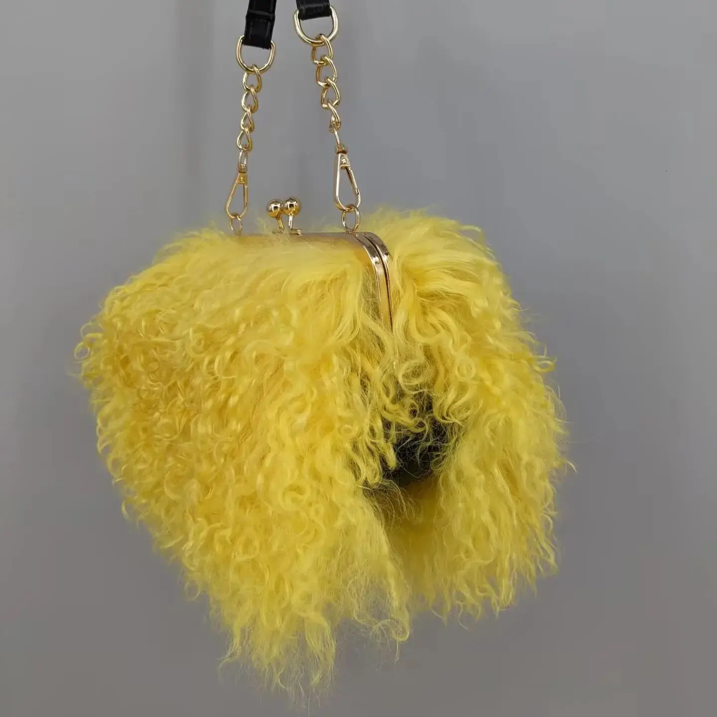 real Long Fur Wool handBag Women Mongolian Sheep Fur Bag Beach Wool Fur One Shoulder bag 241206