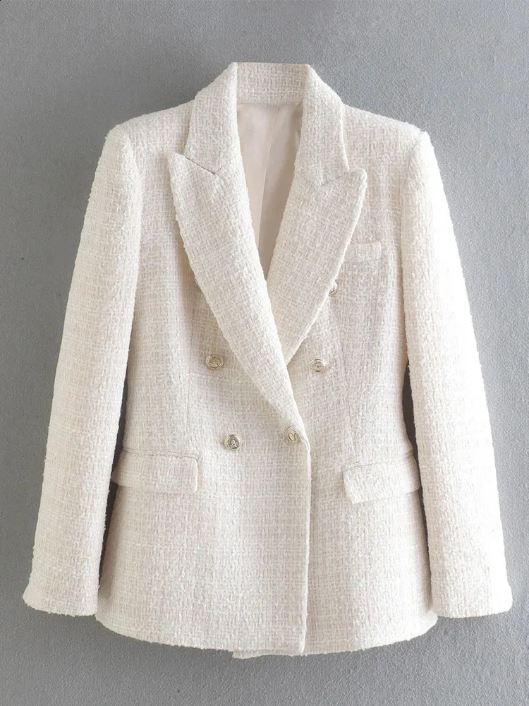 TRAF Women Blazer Jacket Fashion Double Breasted Tweed Blazers Coat Vintage Long Sleeve Female Outerwear Chic Tops 241204