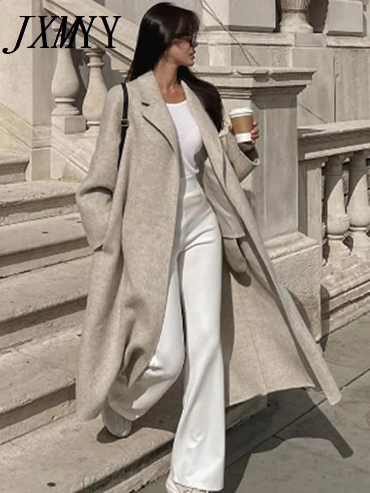 JXMYY Winter Fashion Korean Style Beige Minimalist Style Wool Lace Top Casual Loose Elegant Womens Jacket 241205