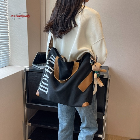 Japanese tote bag, large capacity single shoulder diagonal cross bag, women's letter canvas bag, student party handbag #27 swissmilitary
