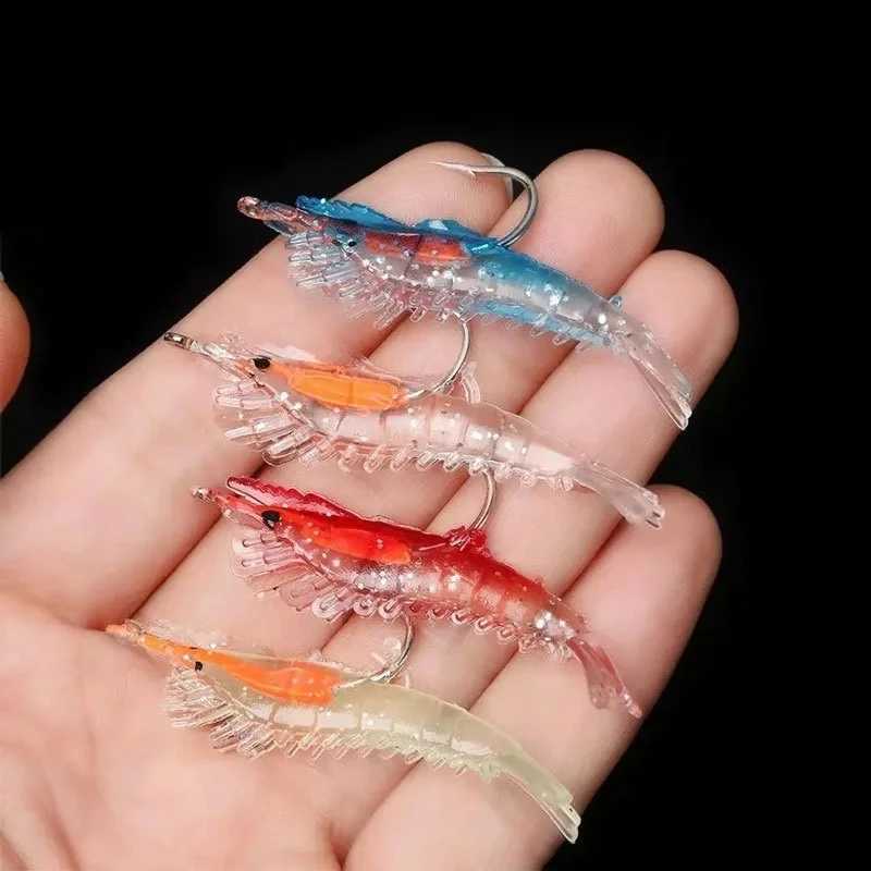 4pcs Realistic Luminous Soft Shrimp Shaped Artificial Simulation Fishing Lures with Sharp Hooks Fishing AccoriesXJ241128