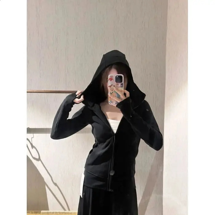 American yoga clothing pink sports hooded sweatshirt for women autumn slimming n niche girl cardigan zipper jacket 241205