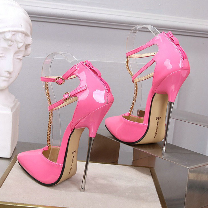 16Cm Pink Shiny Women Pump Lockable Strap Sissy Boy Shoes Stilettos High Heels Special Arch Party Footwear Custom 35-46
