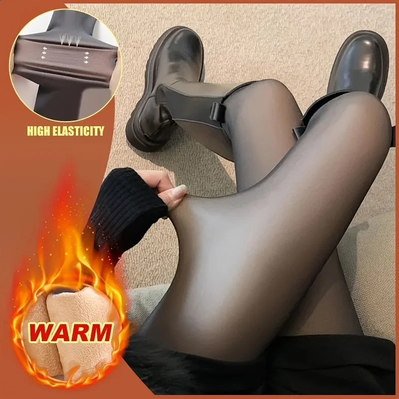 Women Plus Pantyhose Sexy Translucent Slim Elasticity Tights Woman Winter Fleece High Waist Tight Leggings Thin 241205