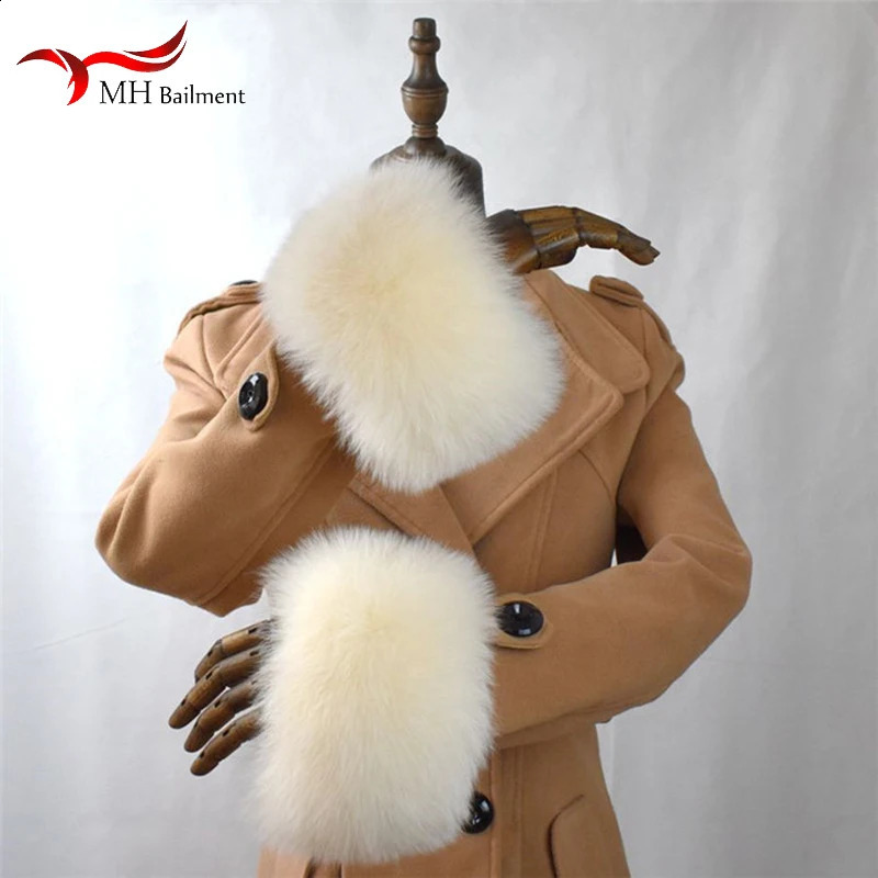 100% genuine fox fur cuffs for natural warmth in winter ultra-fine arm warmth wristband high-quality outerwear jacket sleeves fashionable and cuffs 24