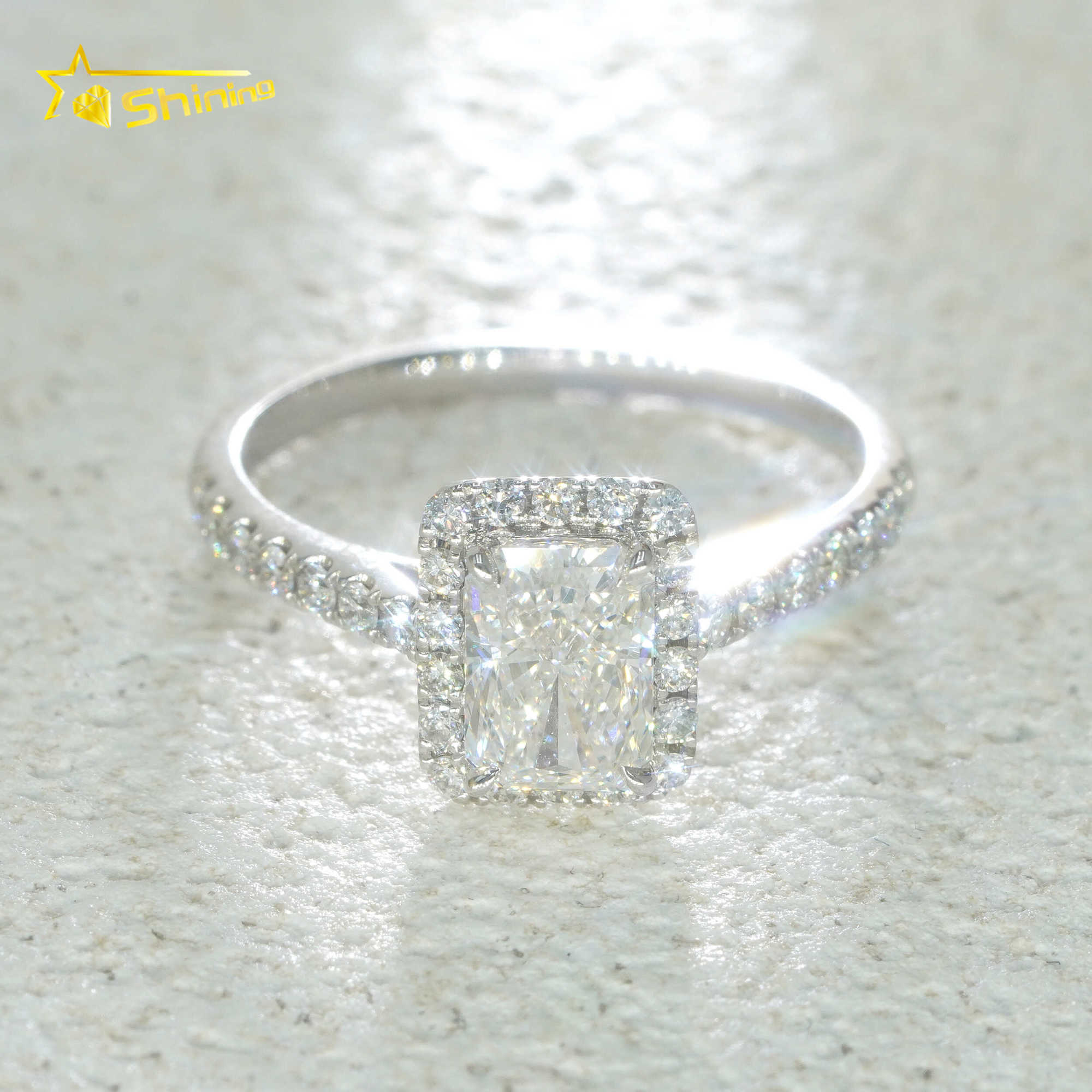 18K Solid Gold IGI Lab Diamond Ring 1.05ct Radiand Cut Lab Diamond Ring Halo Engagement Wedding Rings with Certificate